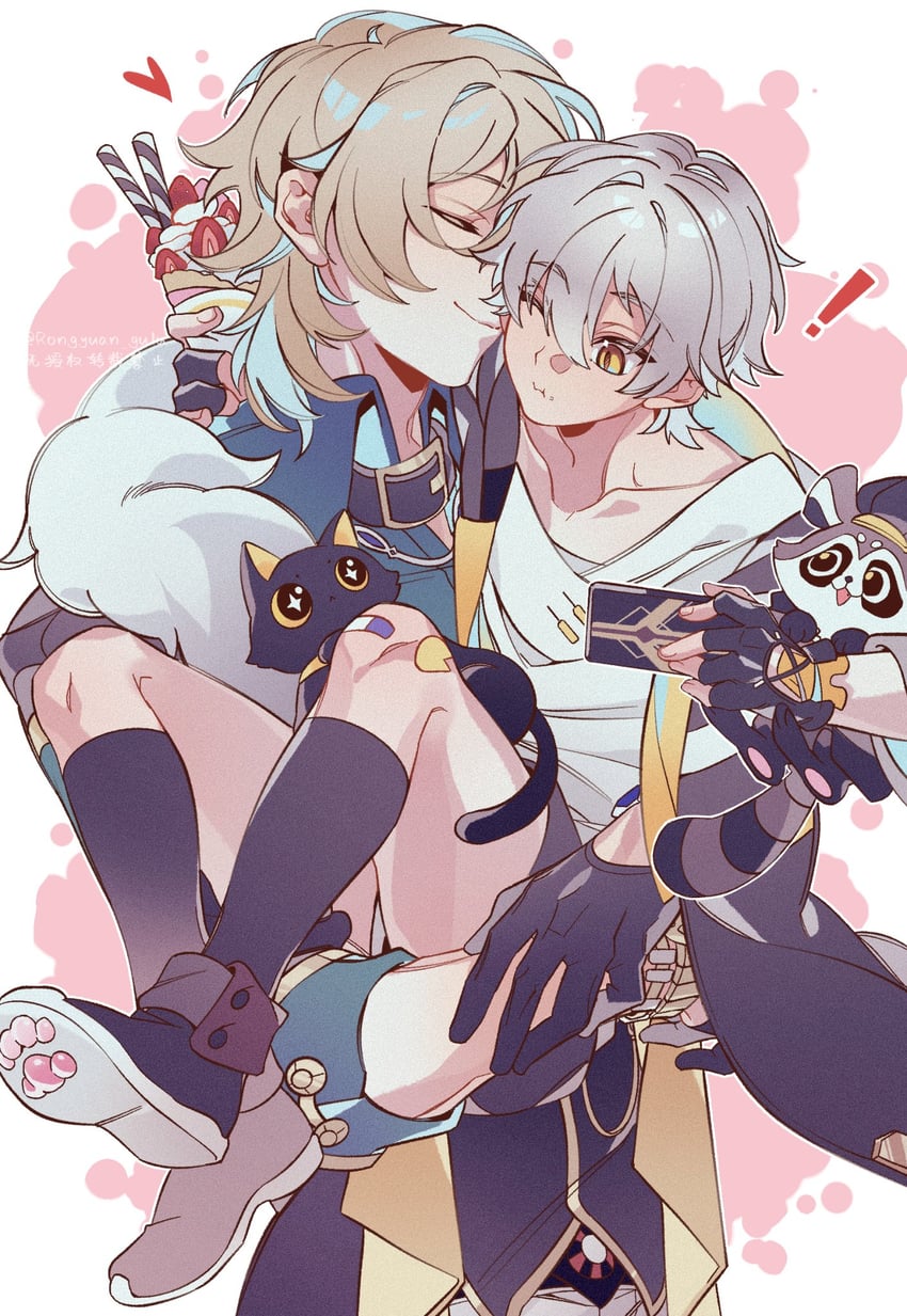trailblazer, caelus, and aventurine (honkai and 1 more) drawn by rongyuan_gulu