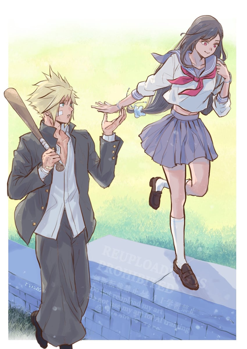 tifa lockhart and cloud strife (final fantasy and 2 more) drawn by ninnin5tora