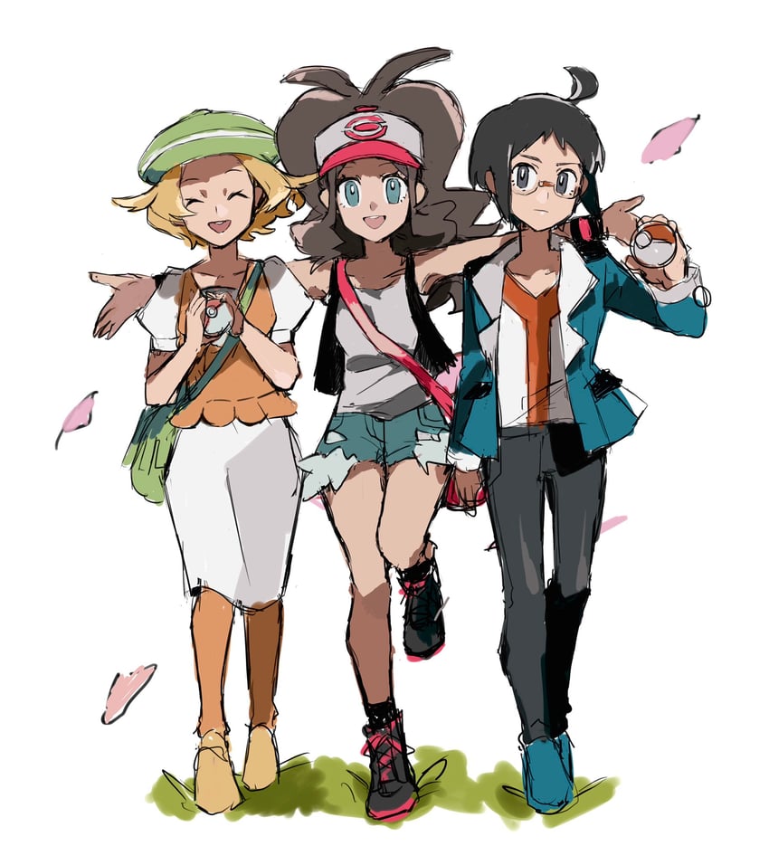 hilda, bianca, and cheren (pokemon and 1 more) drawn by shichibee_(stm_mimi)
