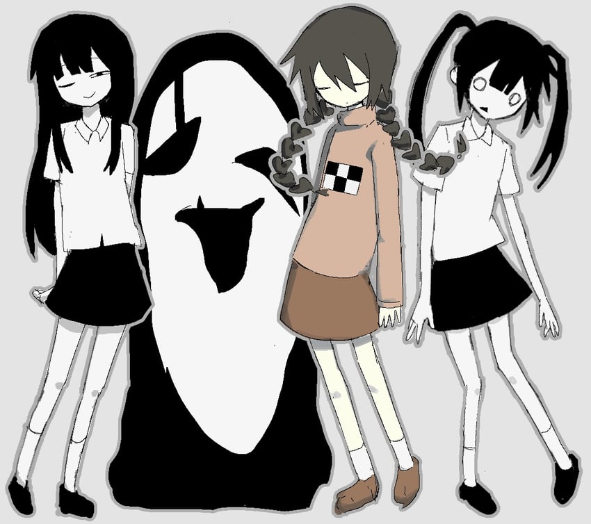 madotsuki, monoko, uboa, and monoe (yume nikki) drawn by toochi_(tochiko0214)