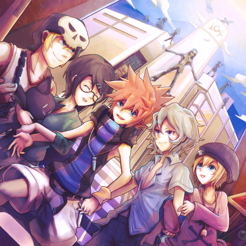 sakuraba neku, misaki shiki, bito daisukenojo, kiryu yoshiya, minamimoto sho, and 6 more (subarashiki kono sekai) drawn by banane