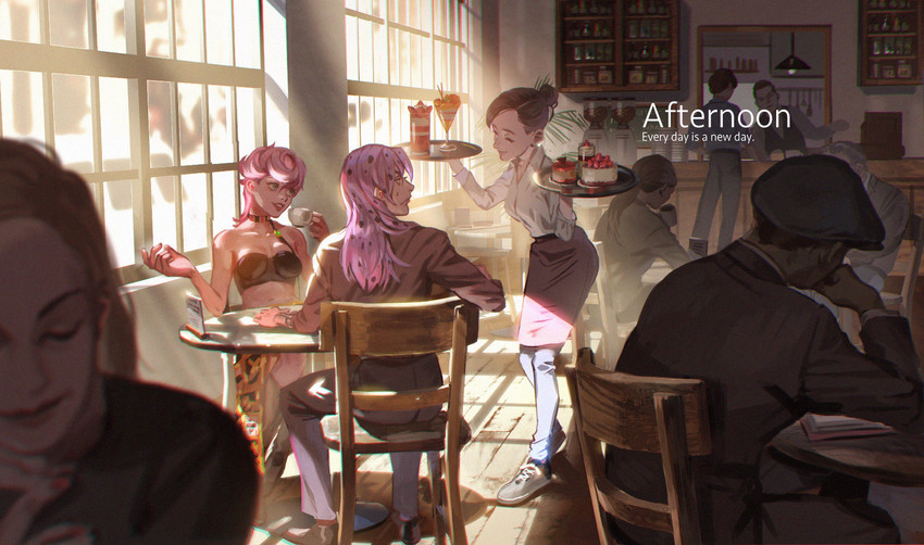 trish una and diavolo (jojo no kimyou na bouken and 1 more) drawn by meipu_hm