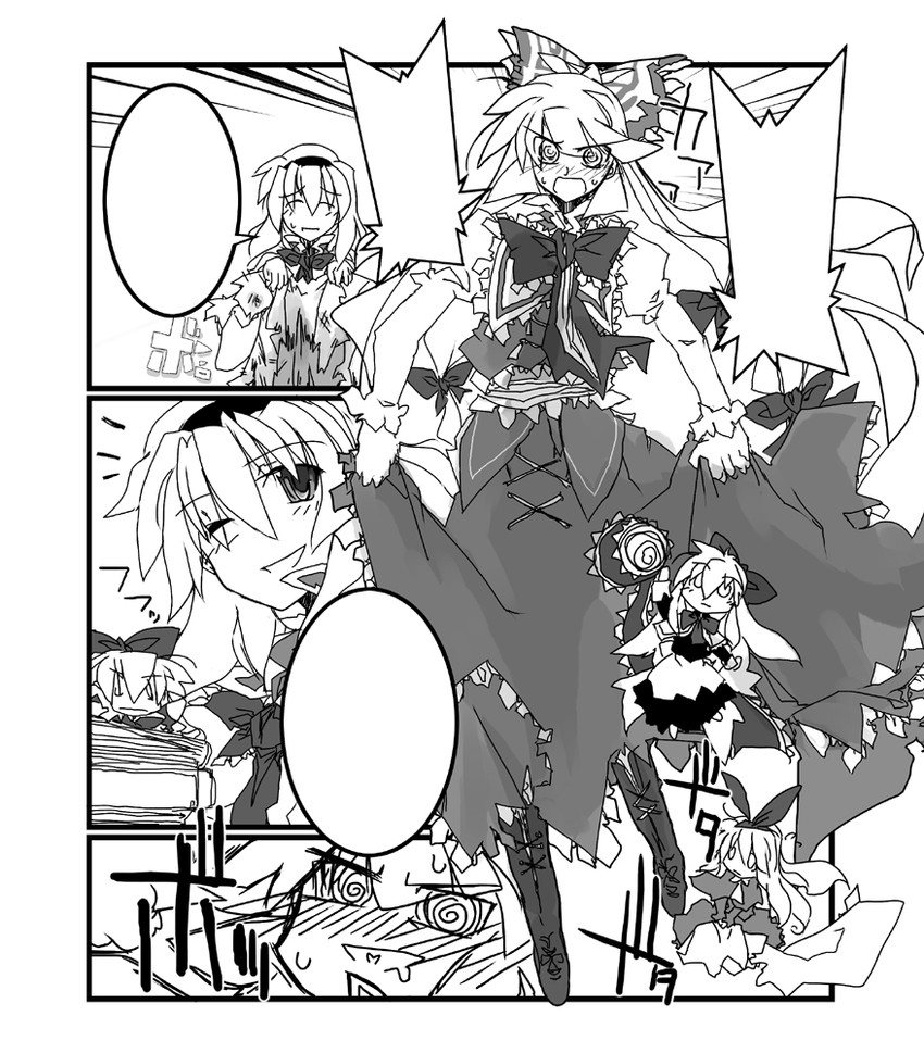 alice margatroid, fujiwara no mokou, and shanghai doll (touhou) drawn by beru