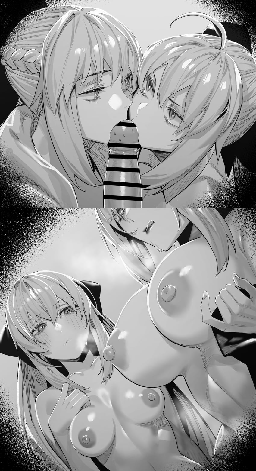 artoria pendragon, fujimaru ritsuka, morgan le fay, and artoria caster (fate and 1 more) drawn by hxd