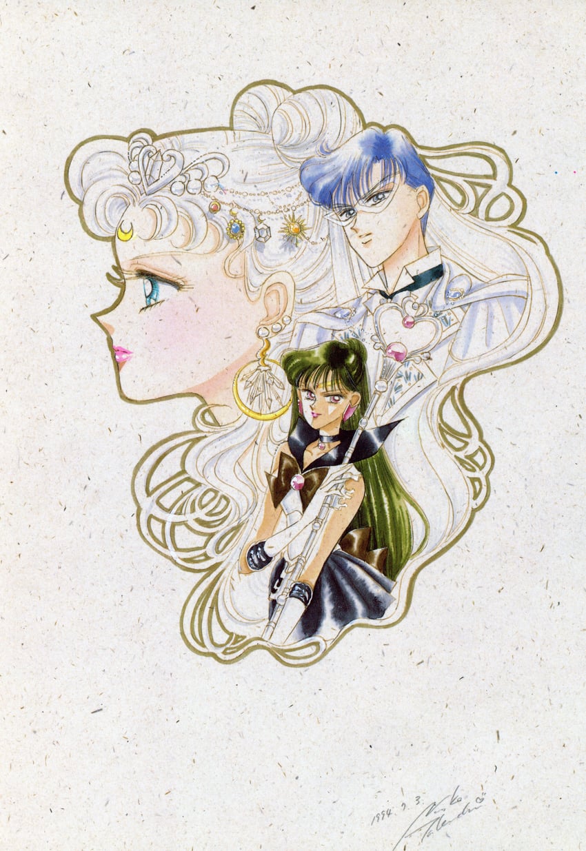 tsukino usagi, princess serenity, meiou setsuna, sailor pluto, chiba mamoru, and 1 more (bishoujo senshi sailor moon and 1 more) drawn by takeuchi_naoko