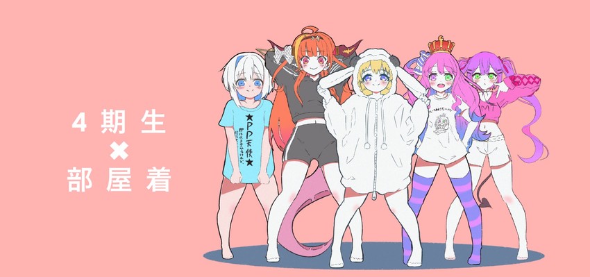tokoyami towa, amane kanata, kiryu coco, tsunomaki watame, and himemori luna (hololive) drawn by matsuu