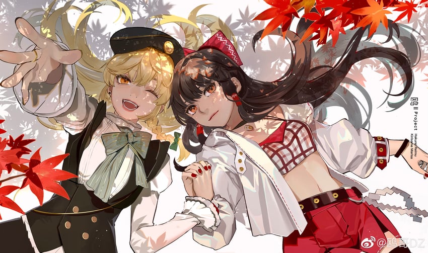 hakurei reimu and kirisame marisa (touhou) drawn by ouge_dz