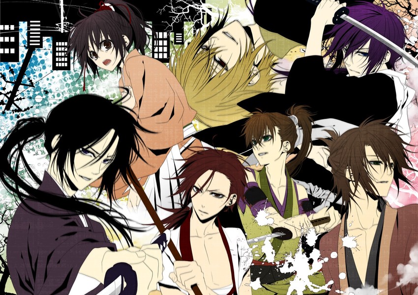 yukimura chizuru, saitou hajime, okita souji, hijikata toshizou, chikage kazama, and 2 more (hakuouki shinsengumi kitan) drawn by tohikou