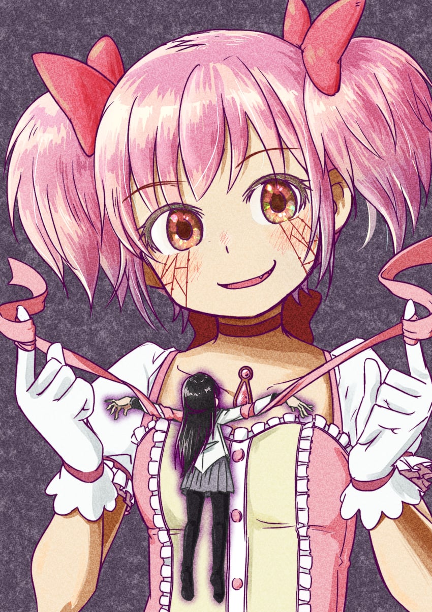 akemi homura and kaname madoka (mahou shoujo madoka magica) drawn by okai_(pixiv6333)