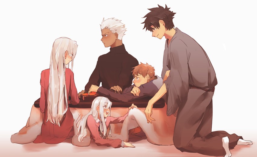 illyasviel von einzbern, emiya shirou, archer, emiya kiritsugu, and irisviel von einzbern (fate and 2 more) drawn by suiso_(owp)