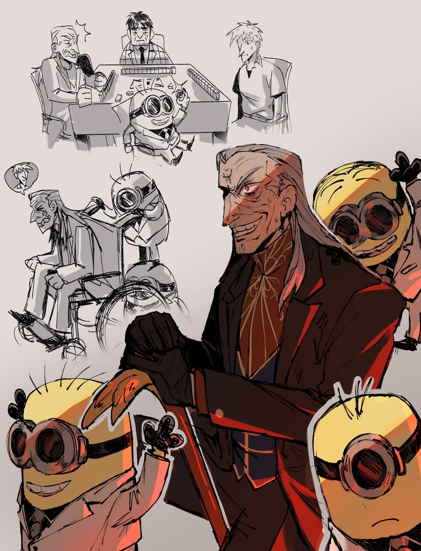 akagi shigeru, minion, washizu iwao, and yasuoka (fukumoto mahjong and 2 more) drawn by aji_(aegiscore)