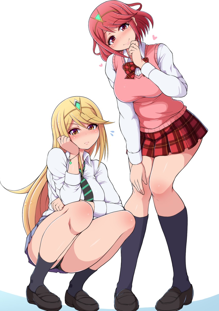 pyra and mythra (xenoblade chronicles and 1 more) drawn by ponponmaru