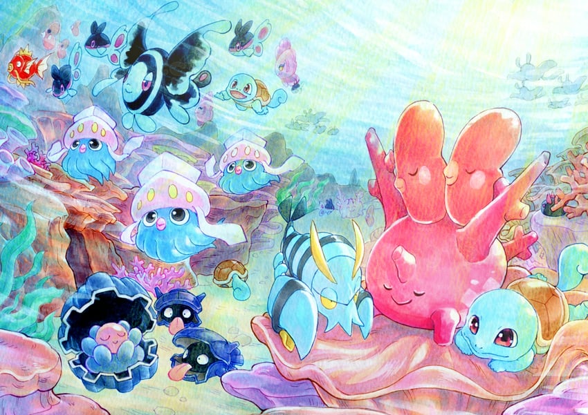 squirtle, magikarp, luvdisc, pyukumuku, corsola, and 8 more (pokemon) drawn by fullmofsuika