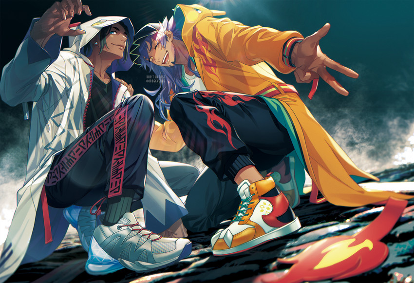 leon, raihan, charizard, and duraludon (pokemon and 1 more) drawn by moge-hera