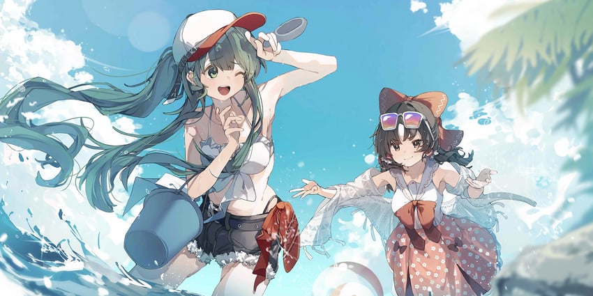 hakurei reimu and kochiya sanae (touhou and 1 more) drawn by higa_(gominami)