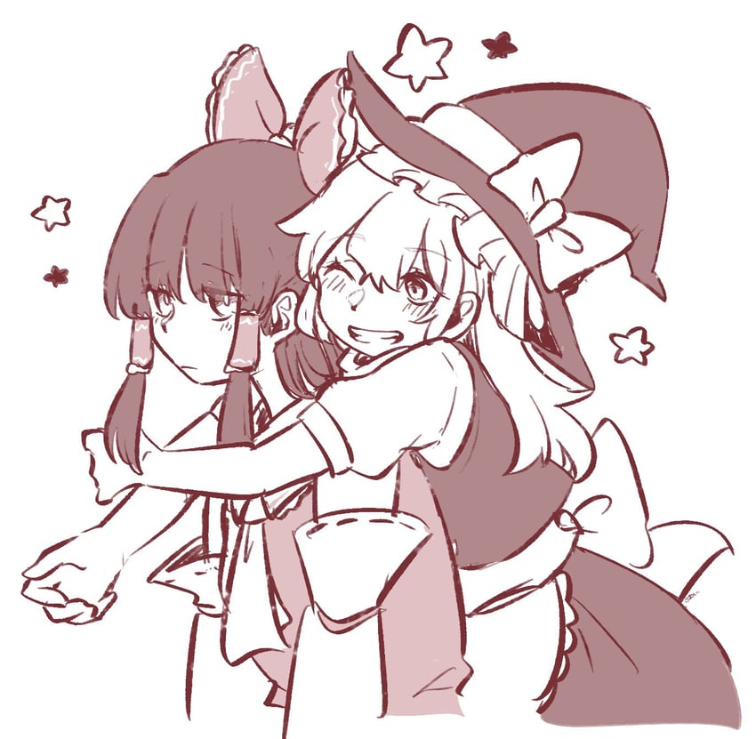 hakurei reimu and kirisame marisa (touhou) drawn by min.k