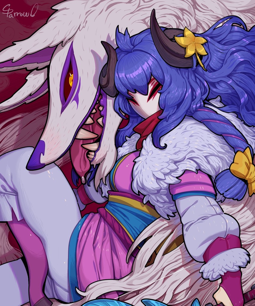 kindred, lamb, wolf, and spirit blossom kindred (league of legends) drawn by sparrowl