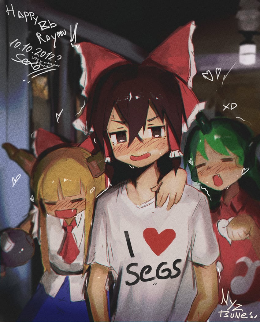 hakurei reimu, ibuki suika, and komano aunn (touhou) drawn by nagilamagykalz