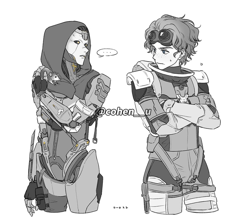 ash, horizon, and ash's rat (apex legends) drawn by yuja_(cohen_u)