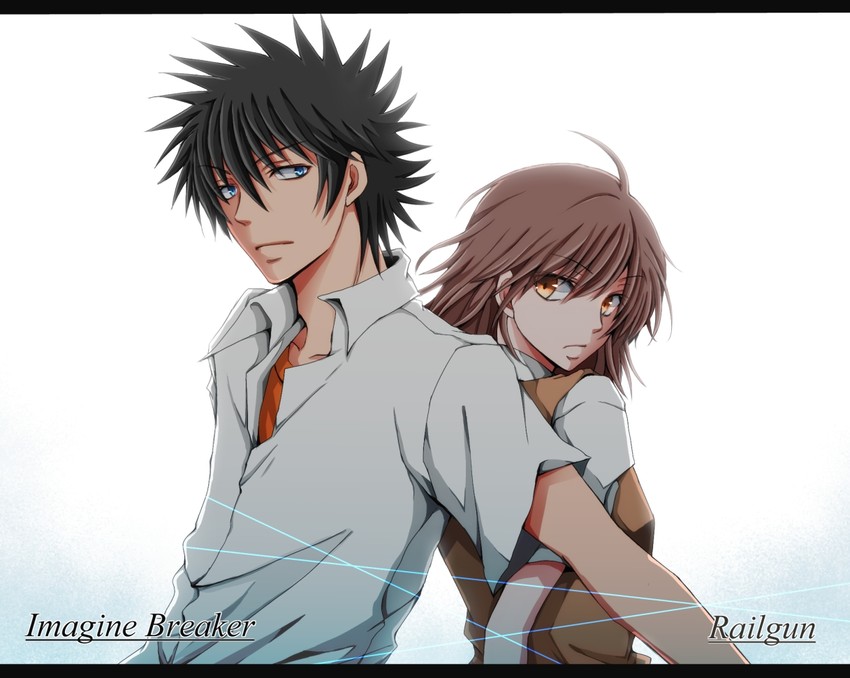 misaka mikoto and kamijou touma (toaru majutsu no index and 1 more) drawn by hiro_(hirohiro31)