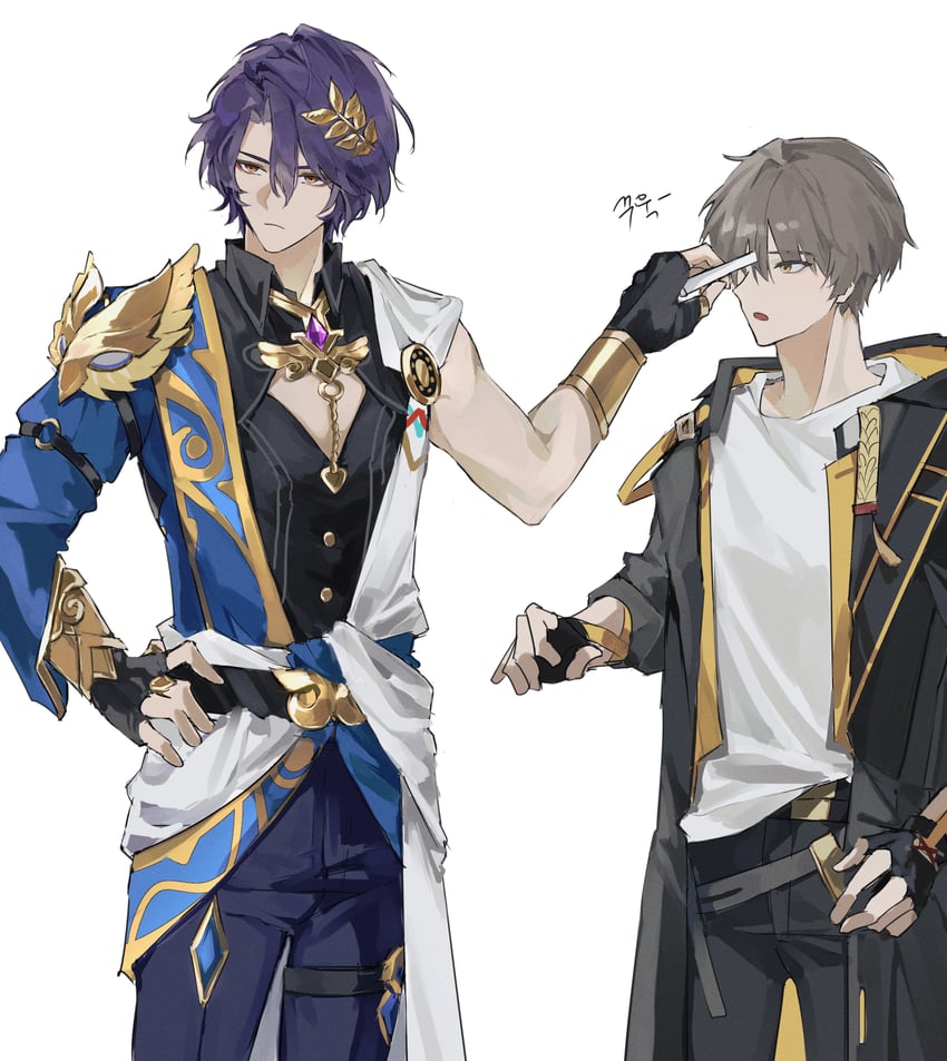 trailblazer, caelus, and dr. ratio (honkai and 1 more) drawn by lael_(eve_lael13)
