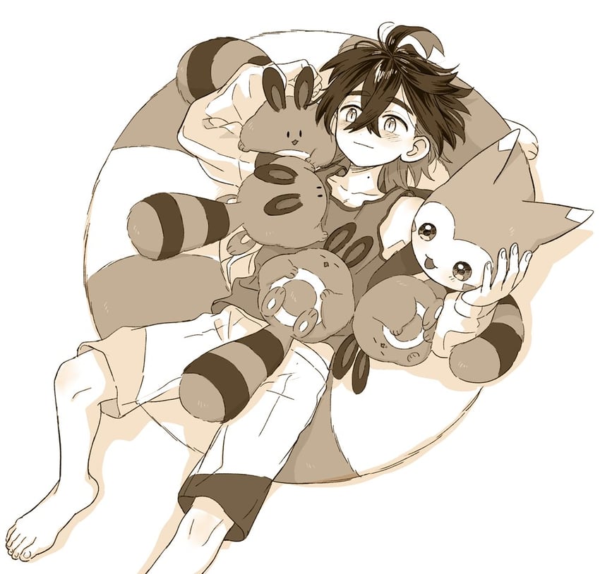 pikachu, kieran, furret, and sentret (pokemon and 1 more) drawn by kyo_zyaku