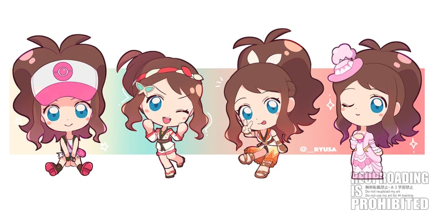 hilda (pokemon and 2 more) drawn by ryusa_(gjgd7445)