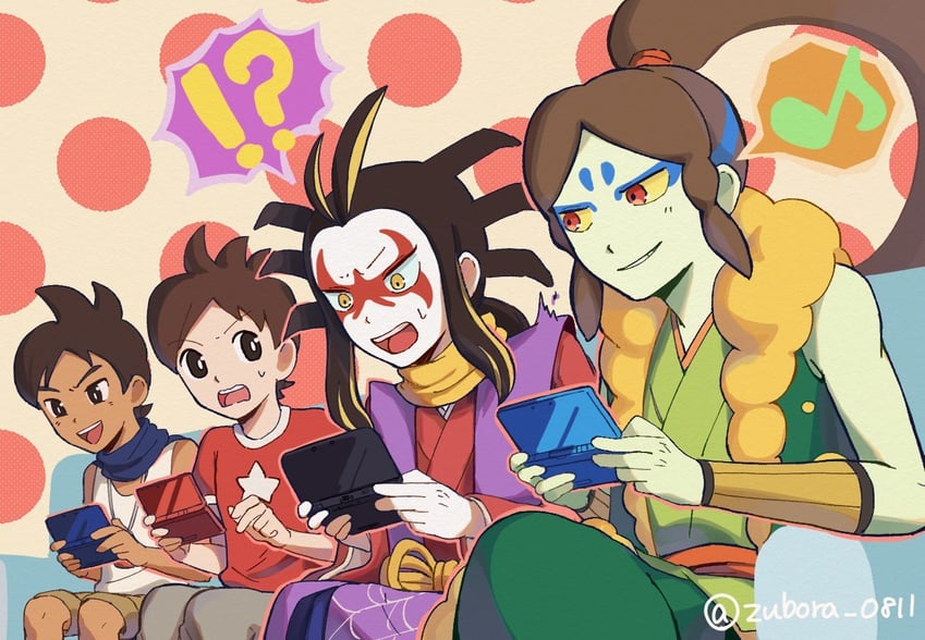 amano keita, oogama, keizou, and tsuchigumo (youkai watch and 1 more) drawn by zubora_0811