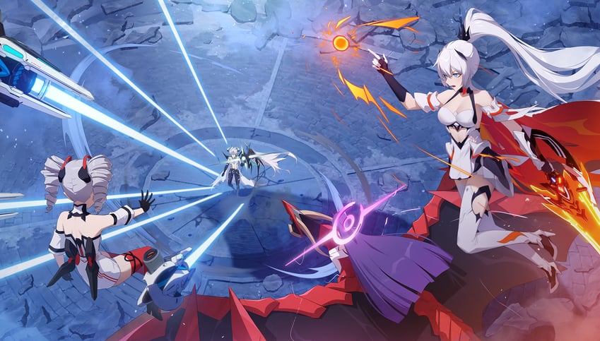 kiana kaslana, raiden mei, bronya zaychik, and kevin kaslana (honkai and 1 more) drawn by enoch_(enoch1368)