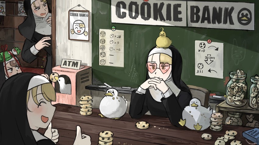 clumsy nun, froggy nun, spicy nun, and strict nun (little nuns) drawn by diva_(hyxpk)