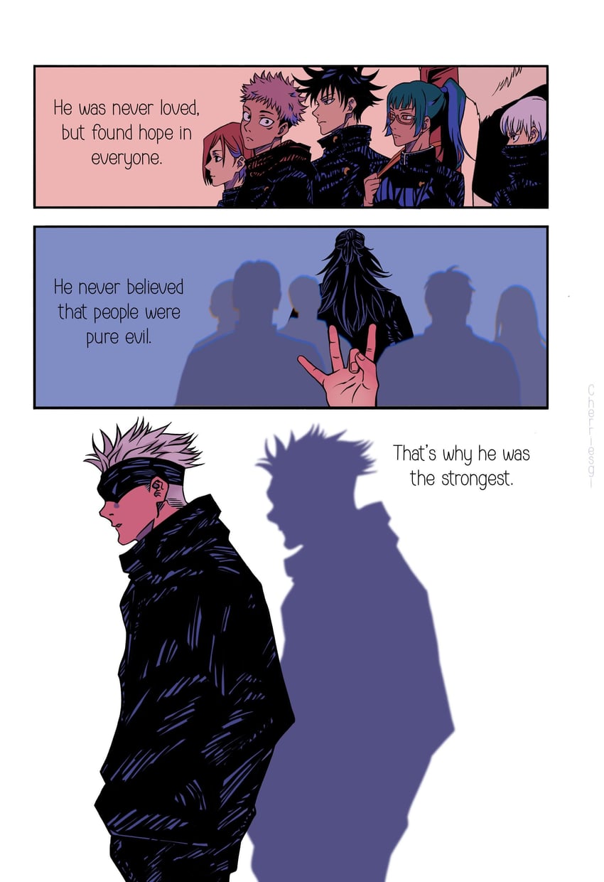 gojou satoru, itadori yuuji, fushiguro megumi, kugisaki nobara, zen'in maki, and 2 more (jujutsu kaisen) drawn by kim8mi