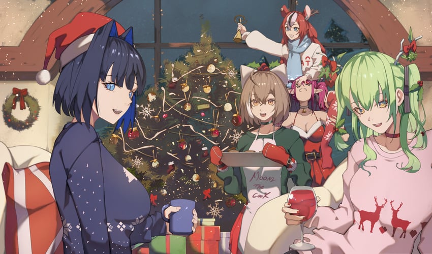 ouro kronii, nanashi mumei, hakos baelz, ceres fauna, irys, and 1 more (hololive and 1 more) drawn by ninochuu