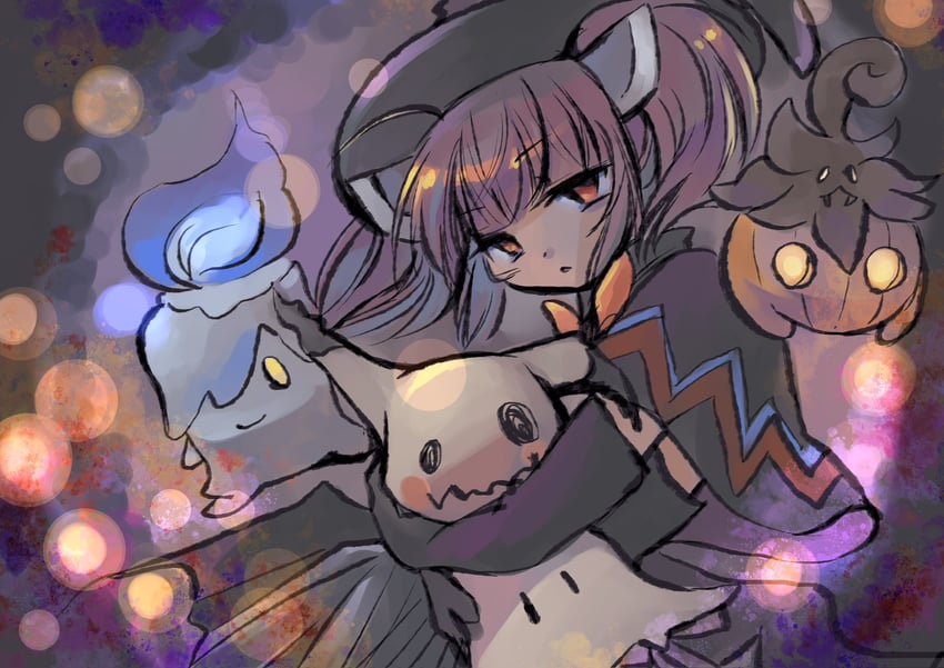 touhoku kiritan, mimikyu, litwick, and pumpkaboo (pokemon and 1 more) drawn by ikachiyosan