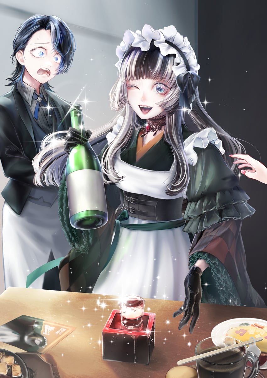 juufuutei raden and hiodoshi ao (hololive and 1 more) drawn by greentea_n_chocolate