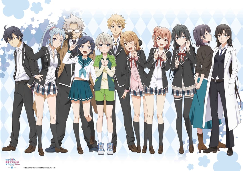 yukinoshita yukino, yuigahama yui, isshiki iroha, hikigaya hachiman, hikigaya komachi, and 7 more (yahari ore no seishun lovecome wa machigatteiru.)