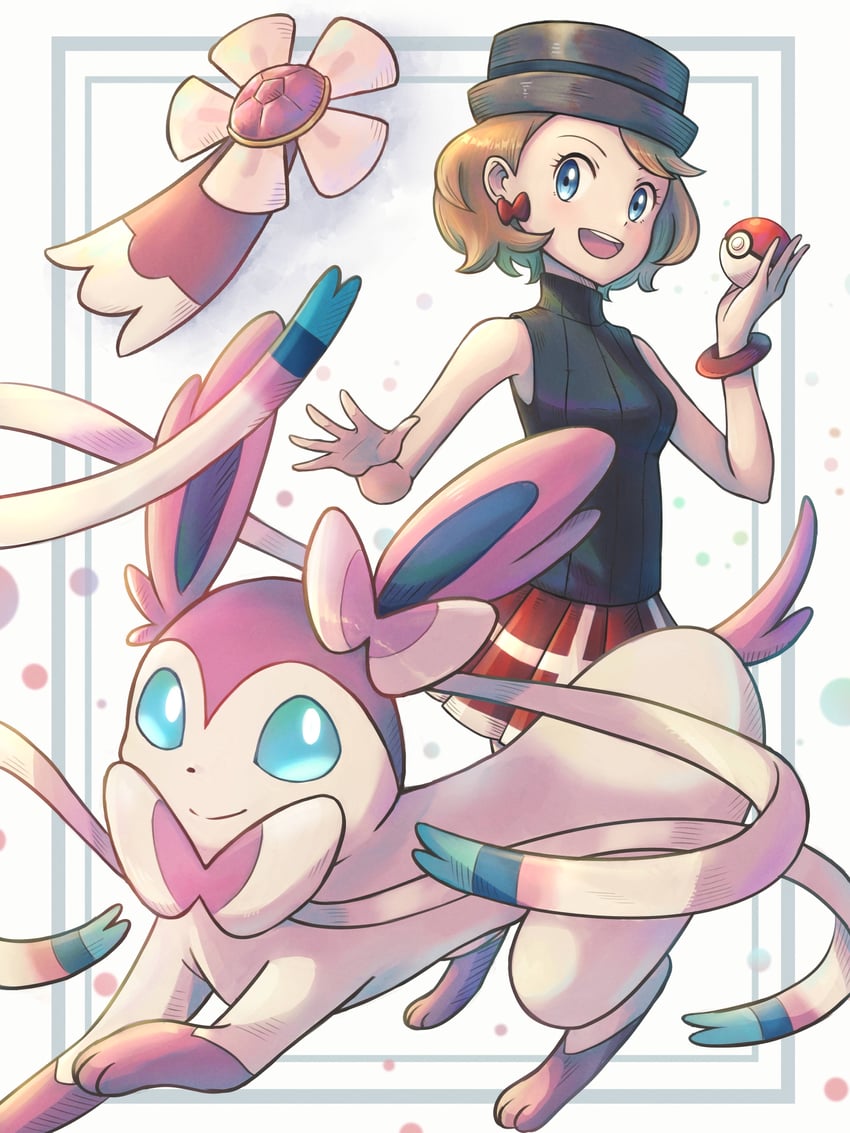 serena and sylveon (pokemon and 1 more) drawn by luna_mokamoka