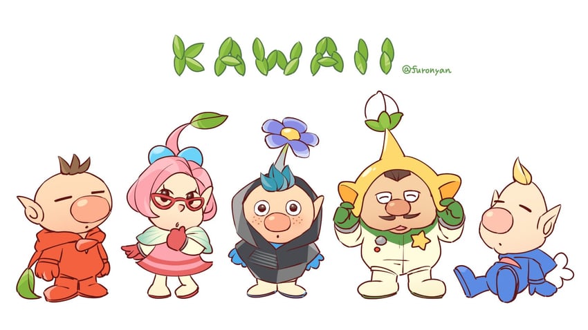 red pikmin, olimar, yellow pikmin, blue pikmin, louie, and 5 more (pikmin and 1 more) drawn by furono_(fuloru)