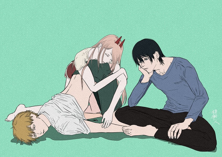 power, denji, and hayakawa aki (chainsaw man) drawn by nenashibito