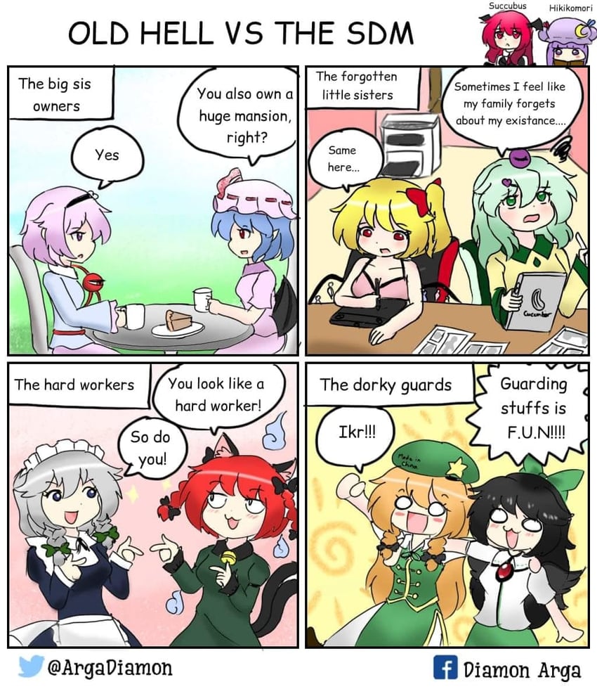 remilia scarlet, flandre scarlet, izayoi sakuya, komeiji koishi, patchouli knowledge, and 5 more (touhou) drawn by diamon_arga