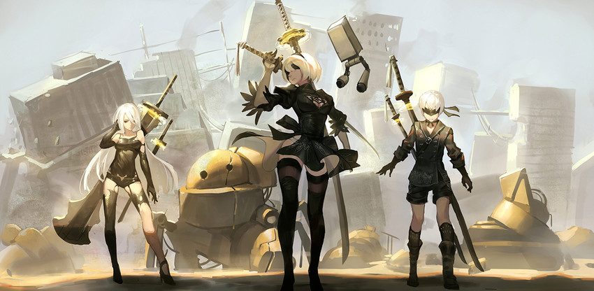 2b, 9s, pod, a2, and machine (nier and 1 more) drawn by gods_(1073337800)