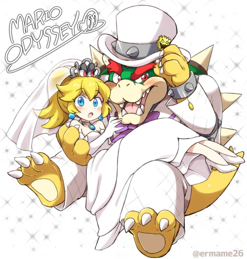 princess peach and bowser (mario and 1 more) drawn by eromame