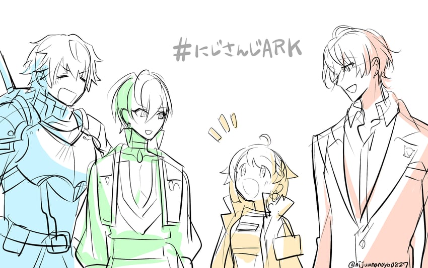 honma himawari, kagami hayato, ex albio, and ibrahim (nijisanji) drawn by ninahachi