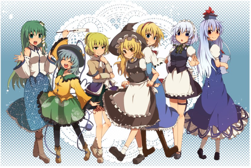 kirisame marisa, izayoi sakuya, kochiya sanae, komeiji koishi, alice margatroid, and 2 more (touhou) drawn by aoi_(annbi)
