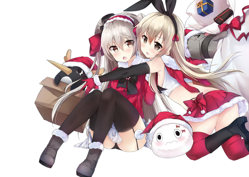 shimakaze, amatsukaze, rensouhou-chan, failure penguin, and miss cloud (kantai collection) drawn by ryuuji_teitoku