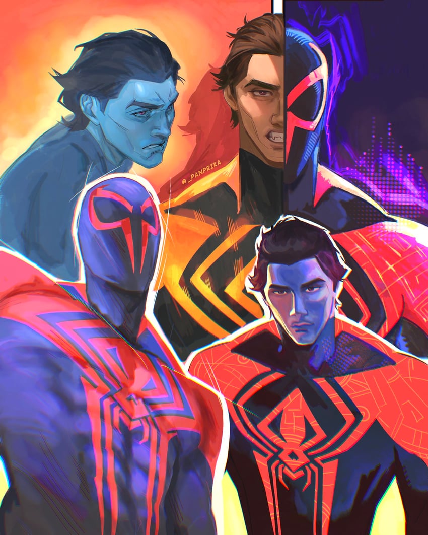 miguel o'hara and spider-man (marvel and 3 more) drawn by panprika11