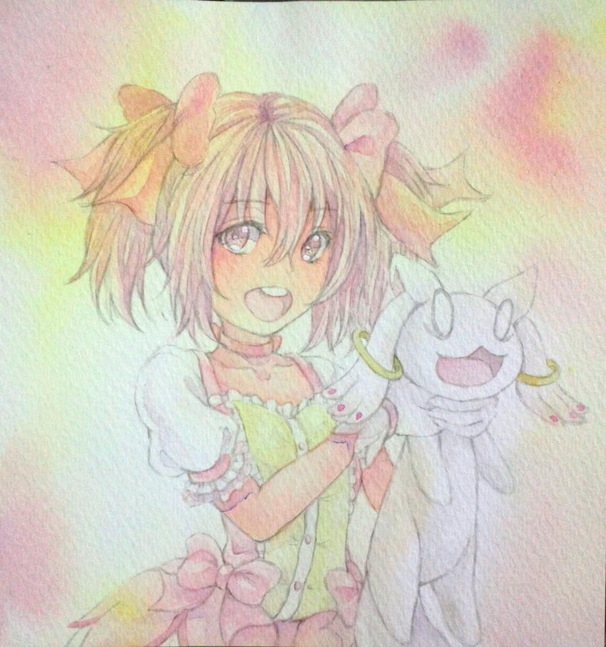 kaname madoka and kyubey (mahou shoujo madoka magica) drawn by yuyu_(00365676)