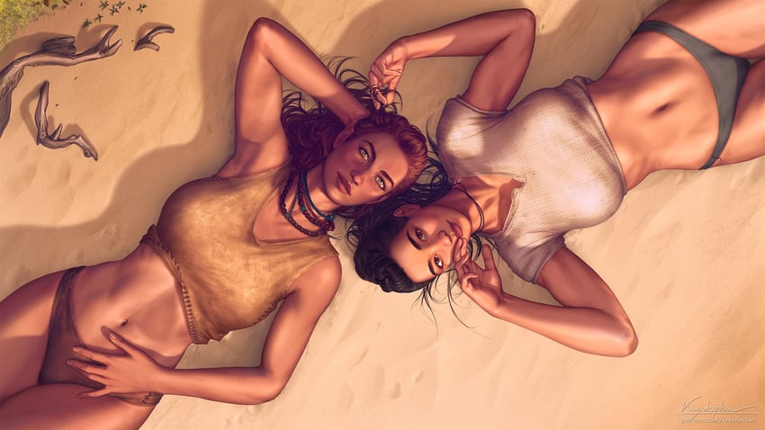 aloy and seyka (horizon and 1 more) drawn by krystopher_decker