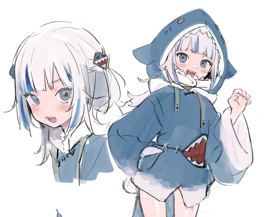 gawr gura (hololive and 1 more) drawn by uomi_(eqtjc)