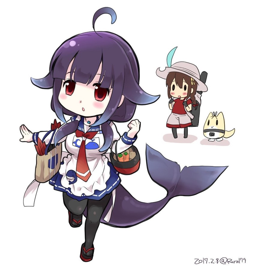 shigure, yuudachi, shigure kai ni, kaban, taigei, and 2 more (kantai collection and 1 more) drawn by aikawa_ruru