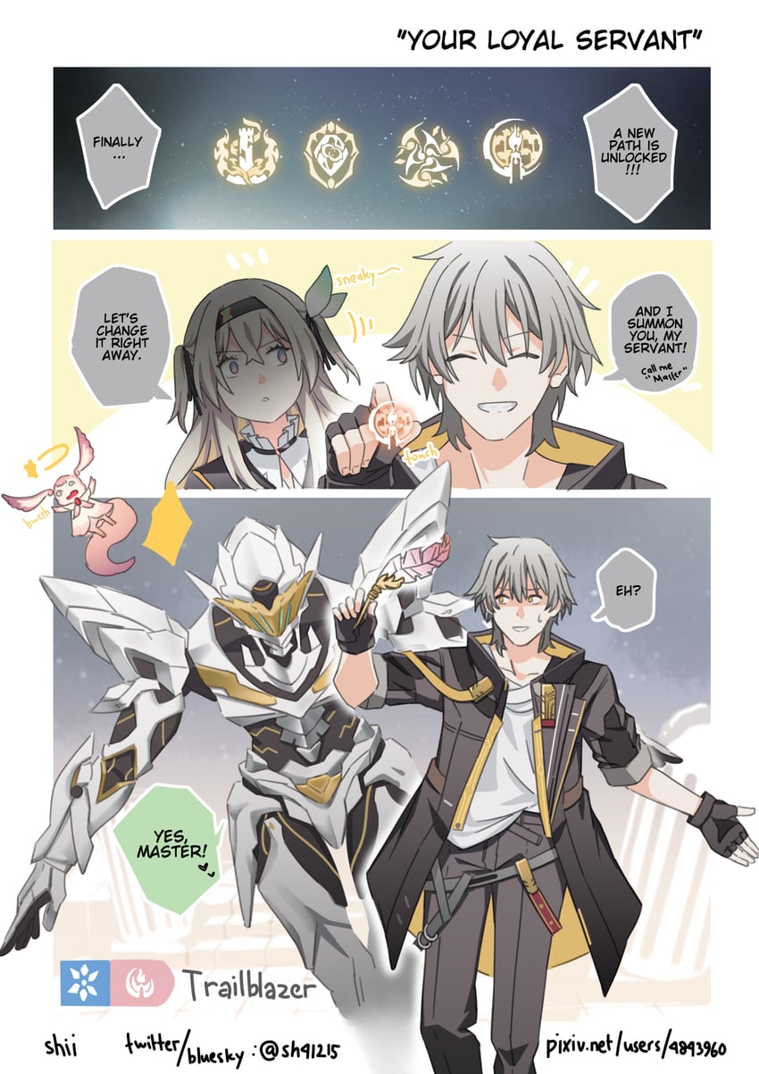 trailblazer, firefly, caelus, sam, and mem (honkai and 1 more) drawn by shi_(shi4557)